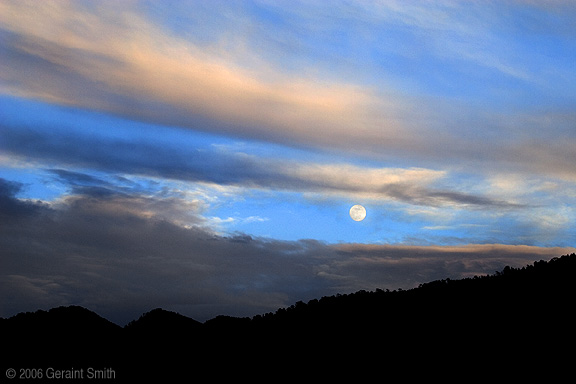 Moonrise over the Sangre de Cristo foothills south of Taos, New Mexico