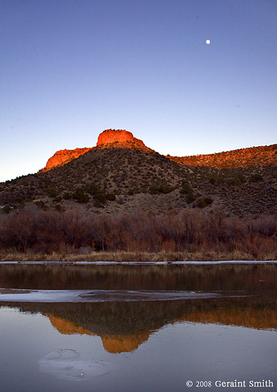 Waning light and the moon on the Rio Grande