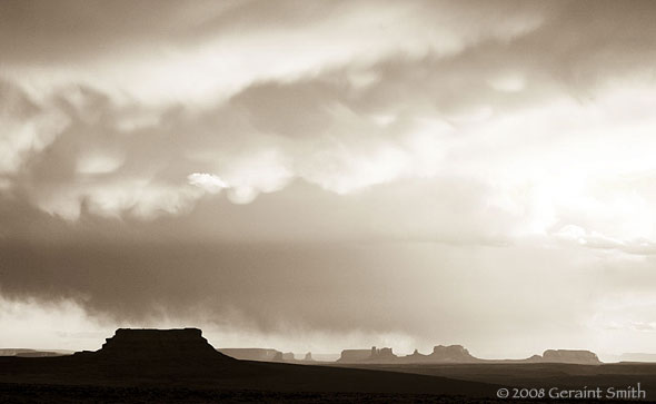 A toned image from a color photograph of Monument Valley Navajo Tribal Park on the Arizona/Utah border