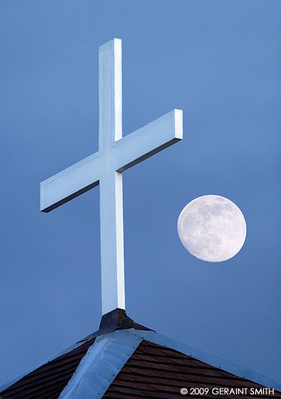 Moon and the St Francis church, Ranchos de Taos