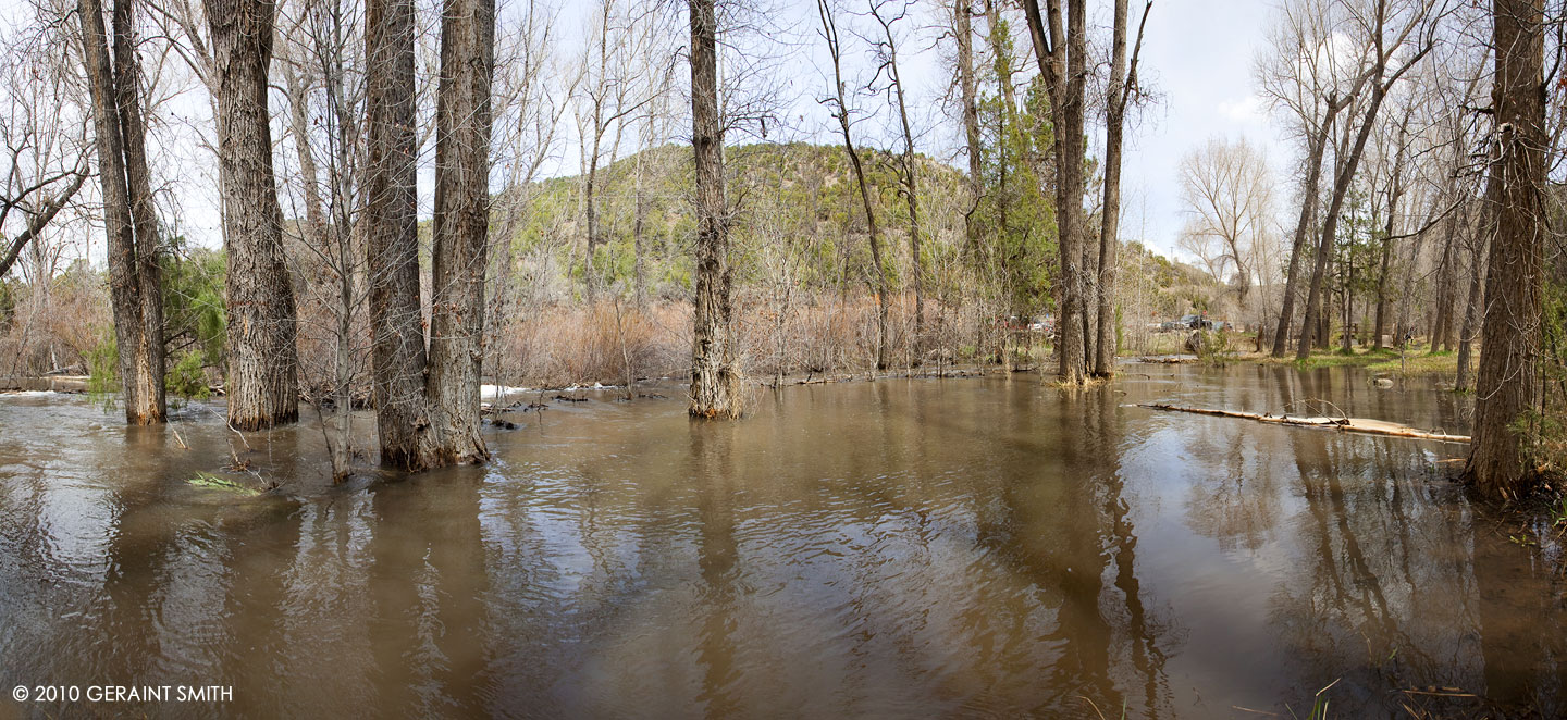 Flooded campground from spring snow melt in Taos Canyon