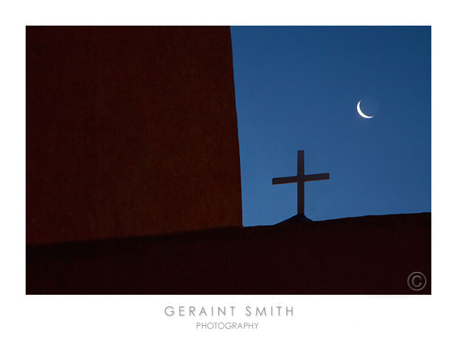 Morning moon, at the St. Francis church, Ranchos de Taos, NM