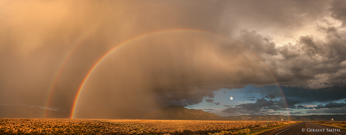2016 Harvest moonrise under the rainbow, Taos, NM