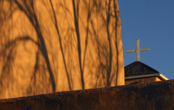 Evening light on St Francis church in Ranchos de Taos, NM