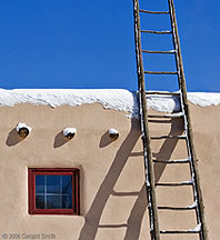 2006 December 01Roof Ladder ... and a window on Ranchos de Taos Plaza