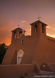 2007 June 28, The light on the St Francis church yesterday evening in Ranchos de Taos