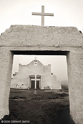 2008 June 30, Flashback November1984 atPicuris Pueblo with the original San Lorenzo church shrouded in fog.
