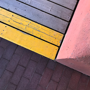 boardwalk steps bricks pink wall