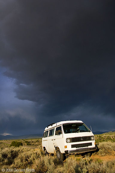 Storm Clouds and my VW Vanagon camper along Hwy 68 Taos, NM
