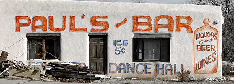 'Paul's Bar' on the corner of Hwy 518 to Talpa and Truchas ('The High Road to Taos'), New Mexico