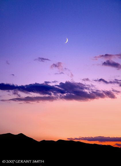 Yesterday evenings crescent moon over Picuris, mountain, New Mexico