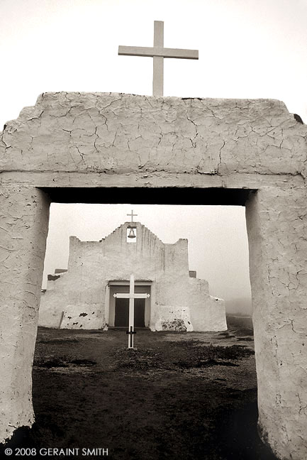 Flashback Thanksgiving day 1984 at Picuris Pueblo with the original San Lorenzo church shrouded in fog.