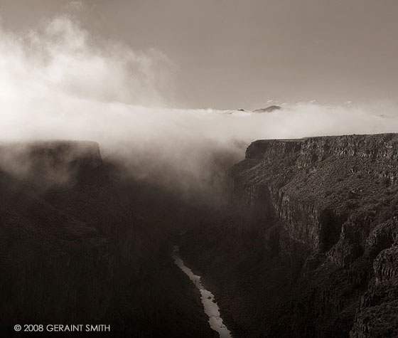 The Rio Grande Gorge and clearing morning fog