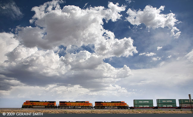 Burlington Northern through eastern NM ... the freight cars read "China Shipping" 