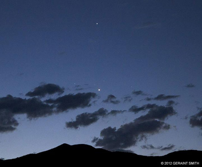 Venus and Jupiter ... with Aldebaran (in the head of Taurus) just under the lower cloud, over San Cristobal, NM 