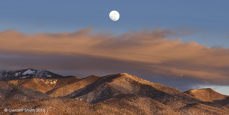 Almost full moon rise over the Sangre de Cristo mountains, San Cristobal, NM