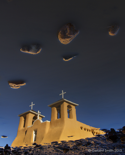 St. Francis, rocks for clouds, Ranchos de Taos, NM