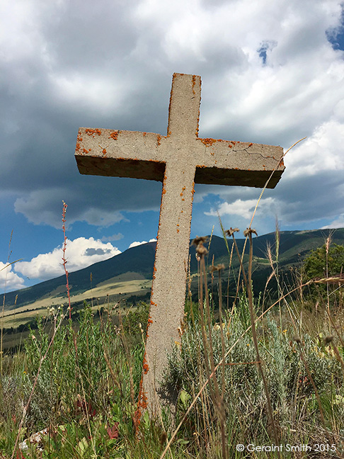 The old concrete cross at Elizabethtown Cemetery, in the Moreno Valley, NM