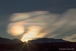 2015 December 19: Sunrise sun dogs over Taos Mountain, from San Cristobal, NM