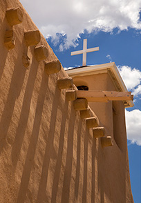 2014 July 16  Long shadows at the St Francis church, Ranchos de Taos