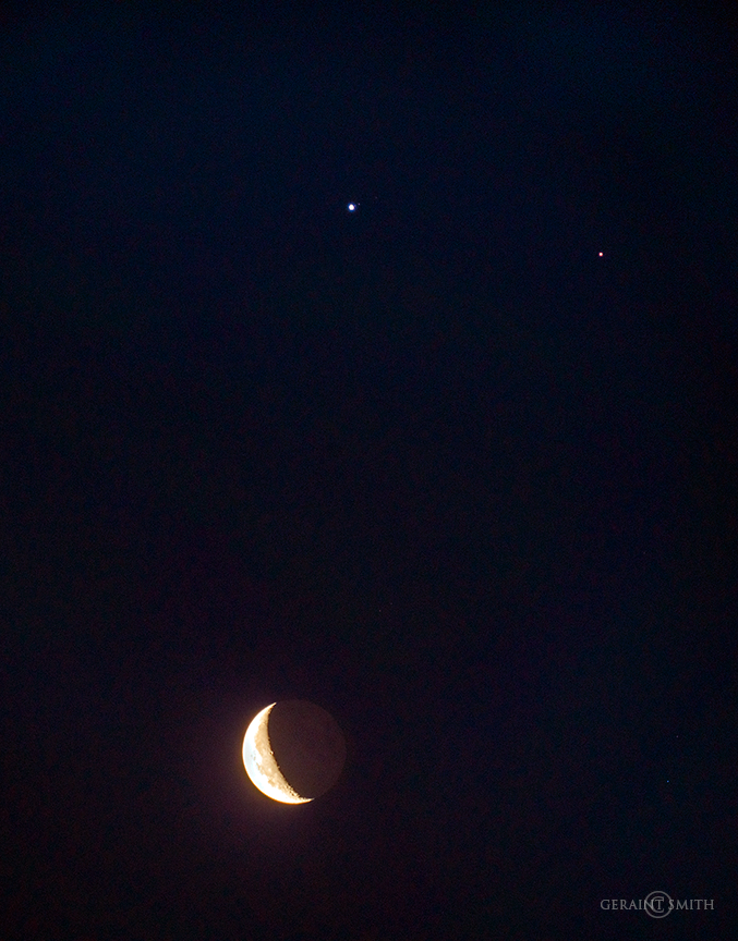 Mars, Jupiter, Crescent Moon Conjunction