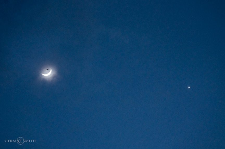 Crescent Moon, Venus, Plane, San Cristobal, NM.