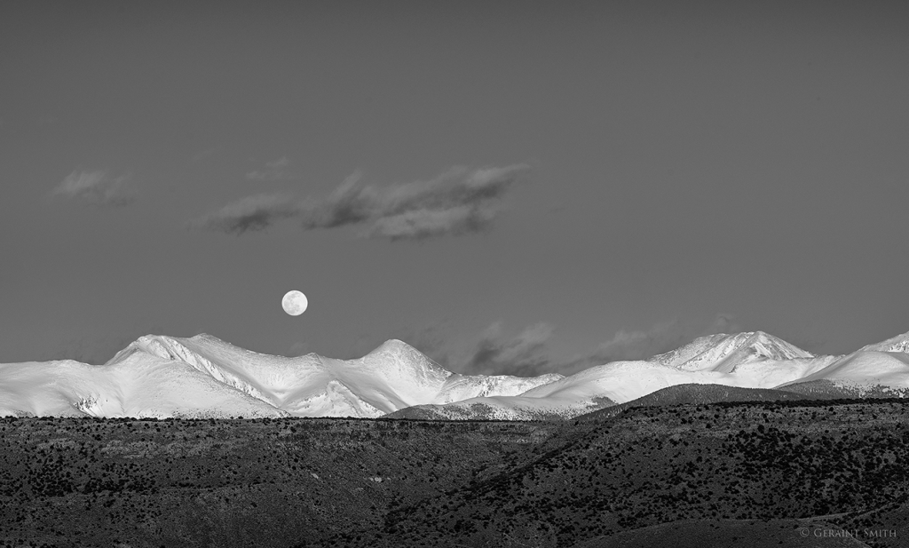 Full moon rising over the Sangre de Cristo Mountains of southern Colorado.