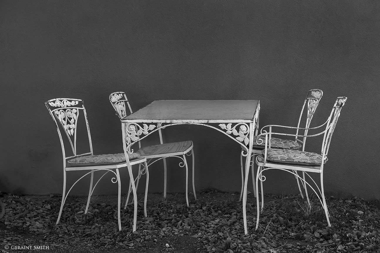 White table and chairs, Santa Fe, NM