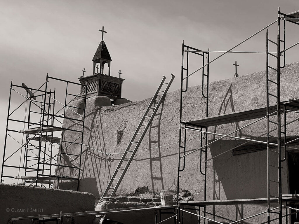 Restoration at the Las Trampas church on the high road to Taos