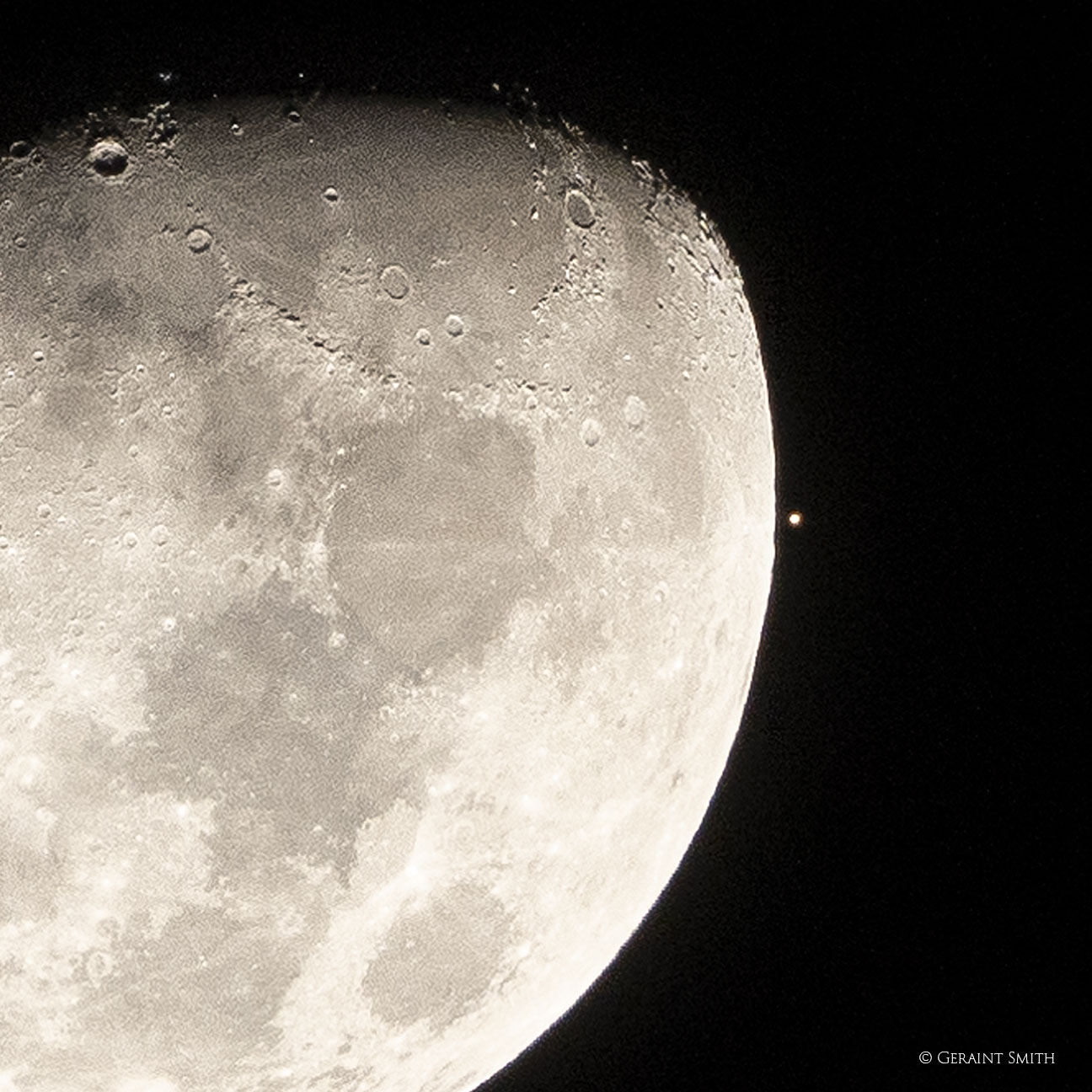 Close-up of the moon and mars.