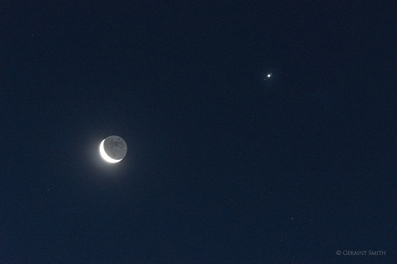 Crescent Moon with earthshine and Jupiter
