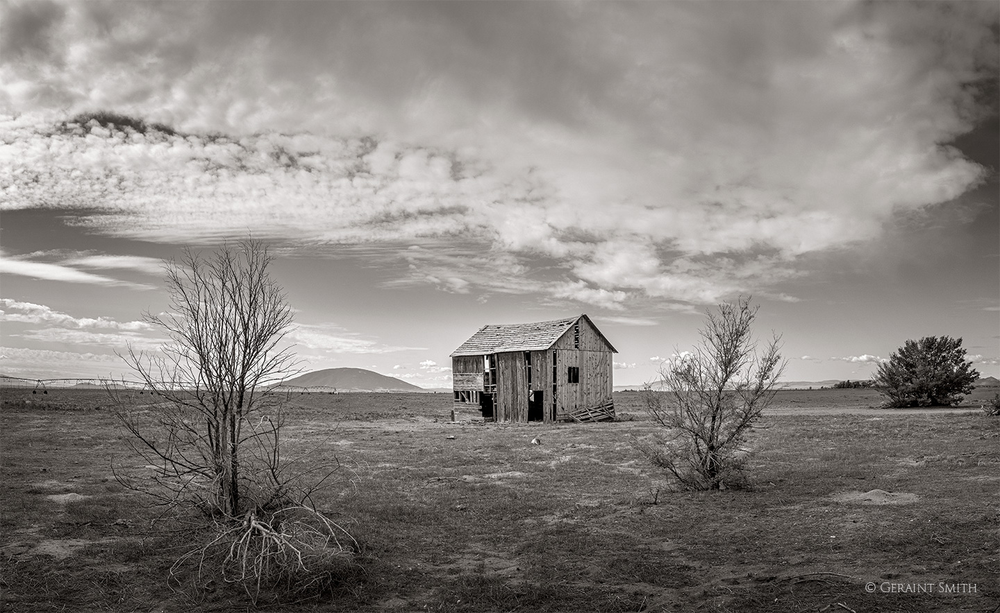 Red barn, Colorado in black and white