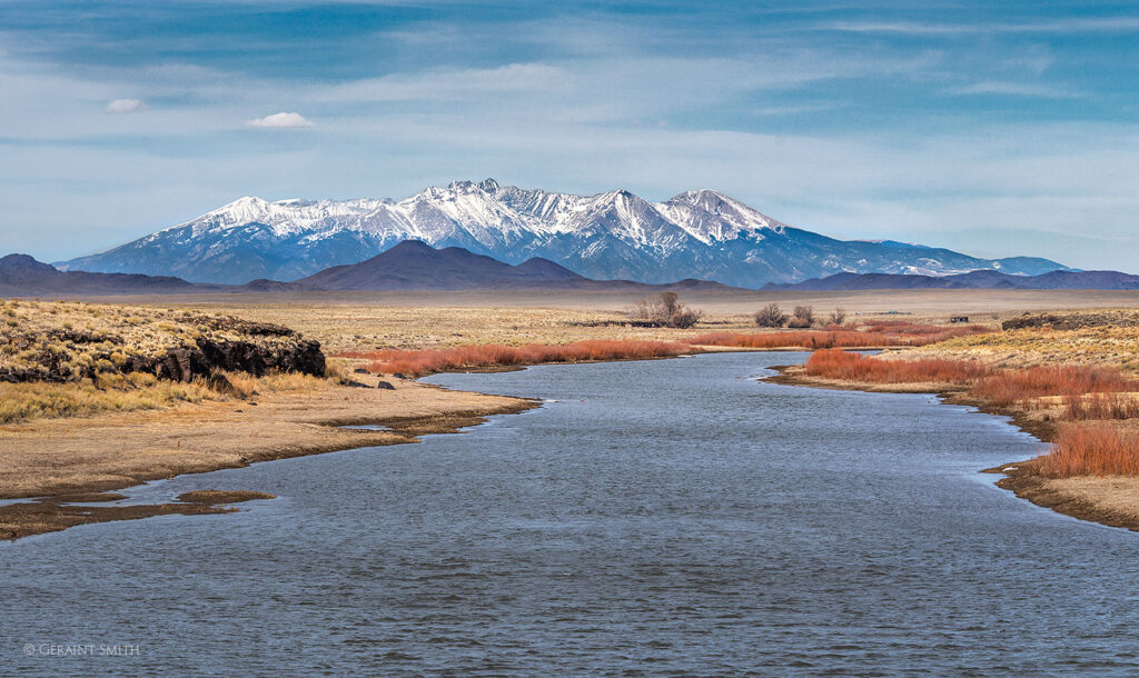The Rio Grande from the Lobatos Bridge, Colorado, with Blanca Peak.